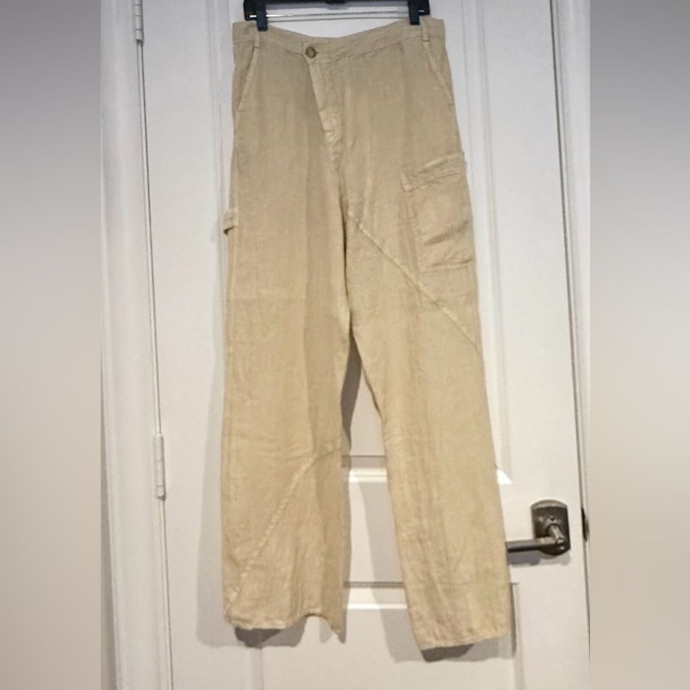 NWT ZARA Beige Linen Stylish Crossover Cargo Pant. Size Medium. - Picture 6 of 16
